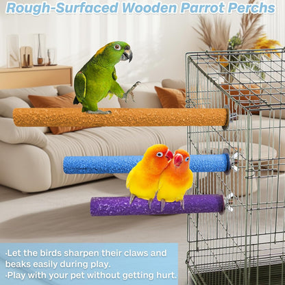 PIVBY Wood Bird Cage Perch Colorful Parrot Stand Toy Platform Paw Grinding Stick for Small