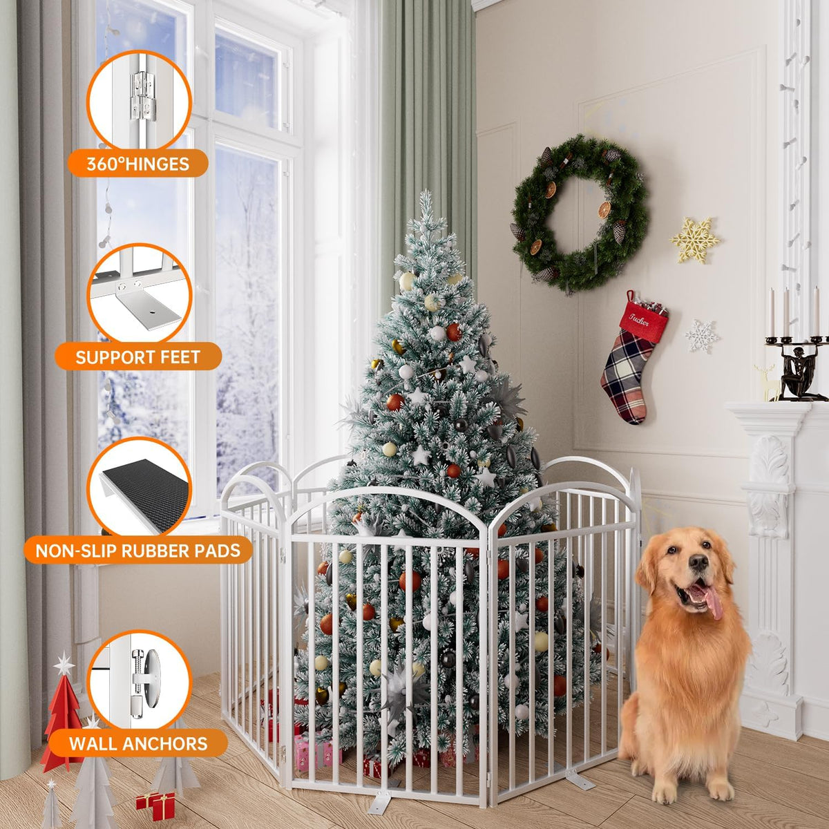 8 Panles Full Matel Freestanding Dog Gates with Door, 192"Extra Wide 32"Tall Free Standing Dog Pet