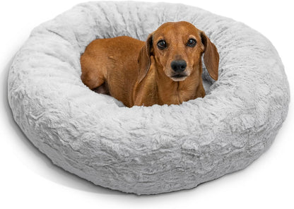 Best Friends by Sheri Original Calming Donut Dog and Cat Bed, Lux Faux Fur, Gray, (23in x 23in)