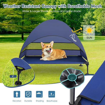 Upgraded Elevated Dog Bed with Canopy, Portable Raised Outdoor Dog Bed with Stable Anti-Slip Feet
