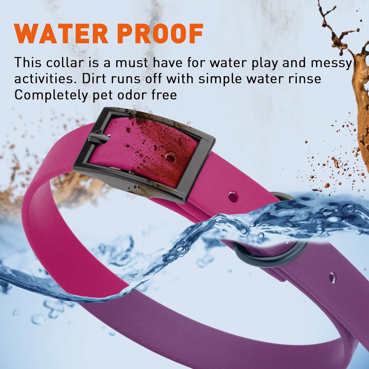 Dogline Biothane Waterproof Dog Collar Strong Coated Nylon Webbing with Black Hardware Odor- Proof