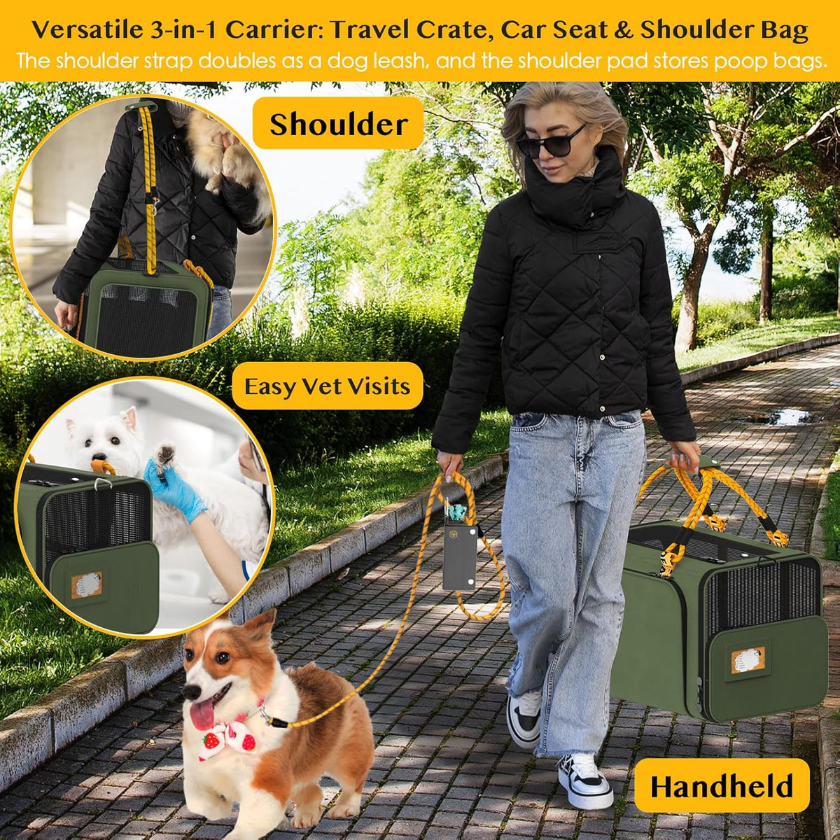 PAWZIDEA Expandable Large Pet Carrier, 24"X16"X16" Cat Carrier for 2 Cats, Collapsible Dog Travel