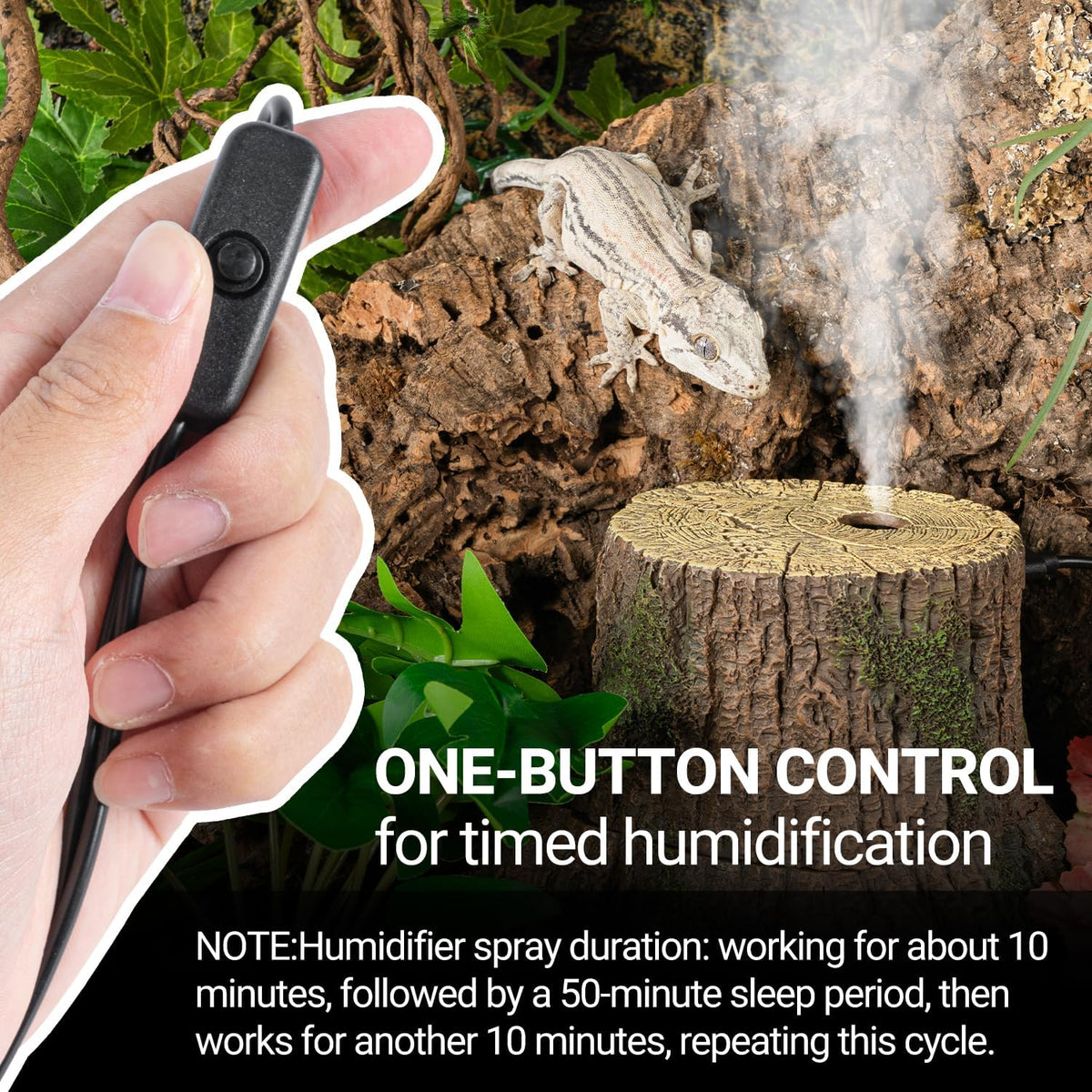 REPTIZOO Reptile Humidifier Fogger, Tree Trunk Humidifier with Top Mist Outlet, 1000ml Detachable