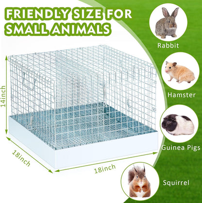 Folding Rabbit Cage, 18 x 18 x 14 in Portable Bunny Carrier with Tray and Handles for Transport