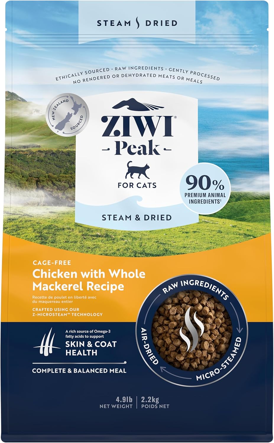 ZIWI Peak Steam & Dried Cat Food – Cage-Free Chicken w/Whole Mackerel - High Protein, Skin & Coat