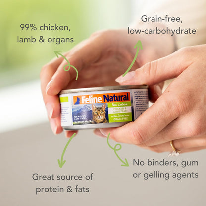 Feline Natural New Zealand Canned Catfood Wet Food, High-Meat, Low-Carb, & Grain Free Cat Food Wet