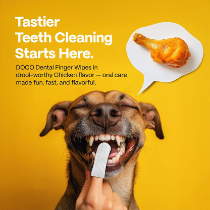 DOCO Dog Teeth Cleaning Wipes Dental Finger Wipes for Cats & Dogs Remove Plaque & Tartar, Freshen