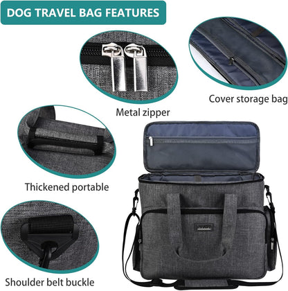 BAGLHER Dog Travel Bag, Airline Approved Pet Tote Organizer with Multi-Function Pockets, 2 X Food