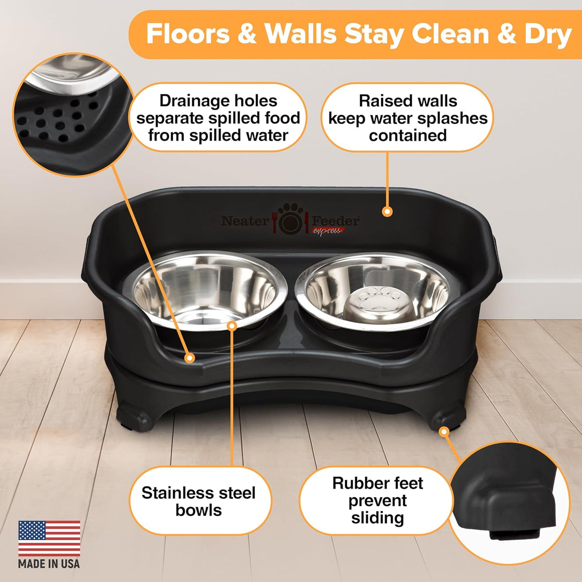 Neater Feeder Express Mess Proof Dog Bowls Elevated for Small Breed – Made in USA – No Spill Raised