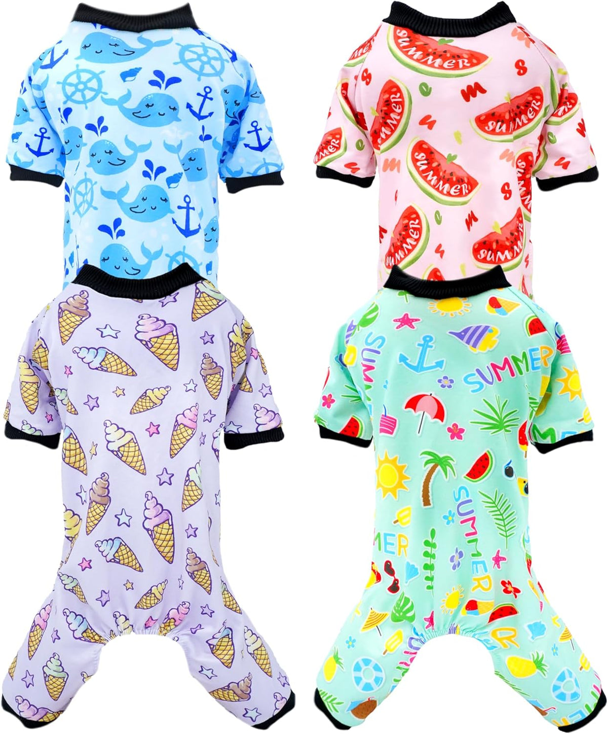 PET SHOW 4 Pack Dog Pajamas for Extra Large Dogs Girl Boy Watermelon Soft Stretchy PJs Whale Ice