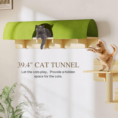 Cat Wall Shelves and Perches, Solid Wood Wall Cat Furniture, Set of 7 Feline Climbing Shelves with