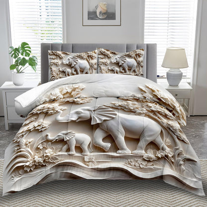 Elephant Comforter Set Full Adult, White Animal Bedding Set Full for Man, Cute Animal Comforter for