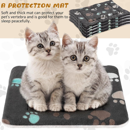 4 Pack Ultra Soft Dog Cat Bed Mat with Cute Prints Reversible Fleece Dog Crate Kennel Pad Cozy