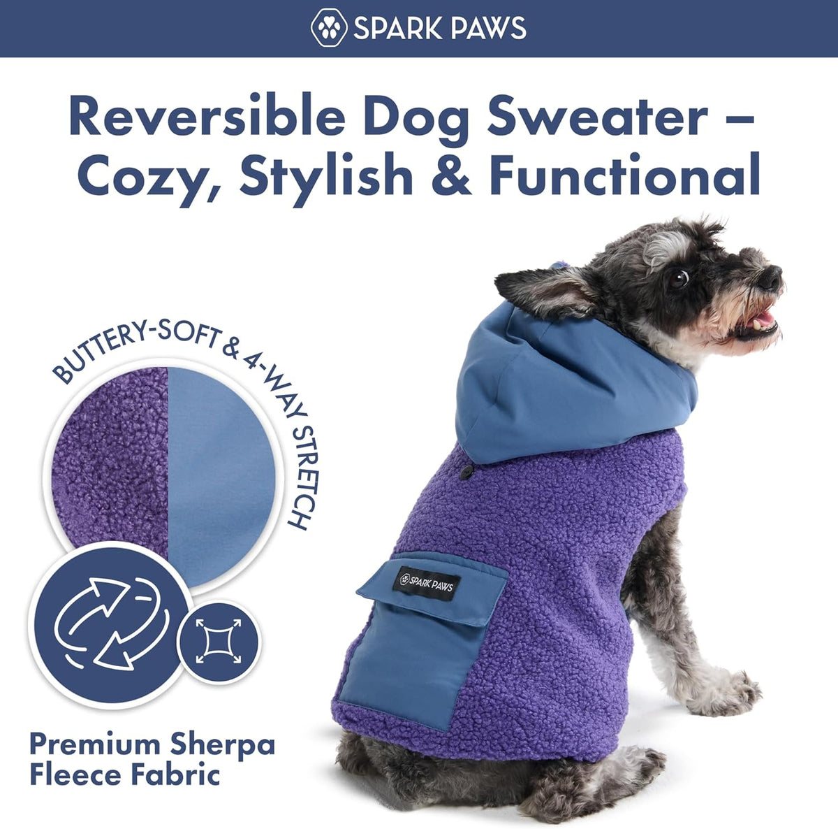 Spark Paws Reversible Dog Sweater, Sherpa Jacket Vest with Warm Fleece Lining, Warm Coat for