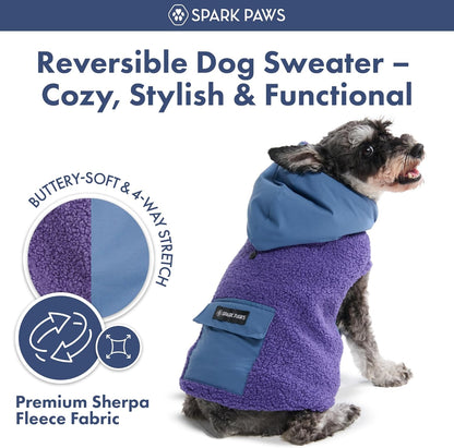 Spark Paws Reversible Dog Sweater, Sherpa Jacket Vest with Warm Fleece Lining, Warm Coat for