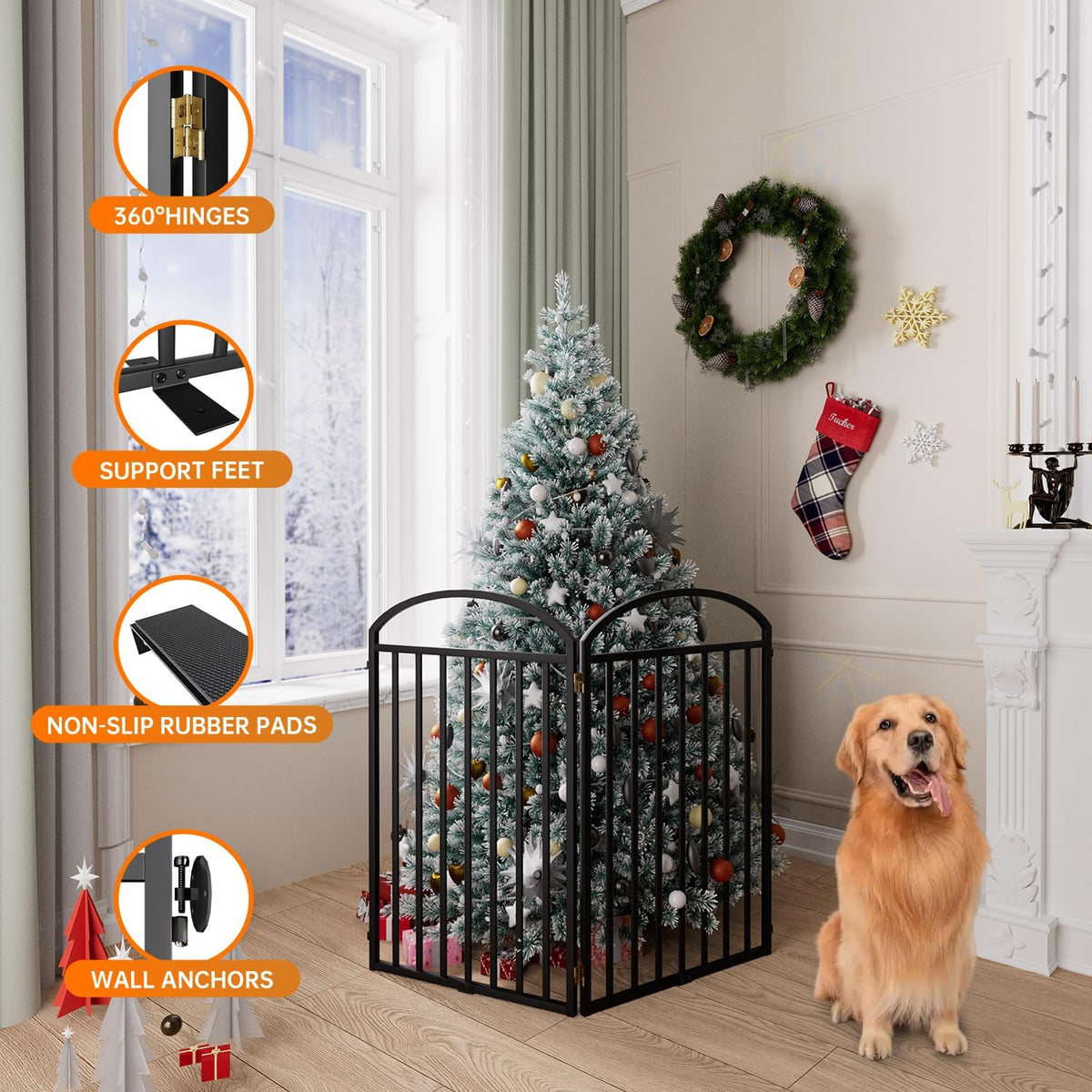 2 Panles Full Matel Freestanding Dog Gates with Door, 48"Extra Wide 36"Tall Free Standing Dog Pet