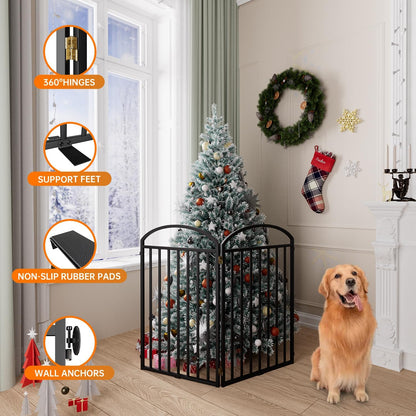 2 Panles Full Matel Freestanding Dog Gates with Door, 48"Extra Wide 36"Tall Free Standing Dog Pet