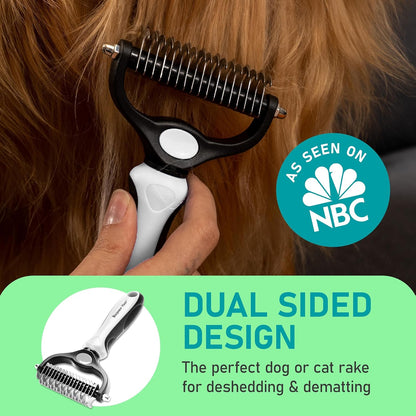 Maxpower Planet Pet Grooming Brush - Double-Sided Undercoat Rake for Dogs and Cats, Extra Wide