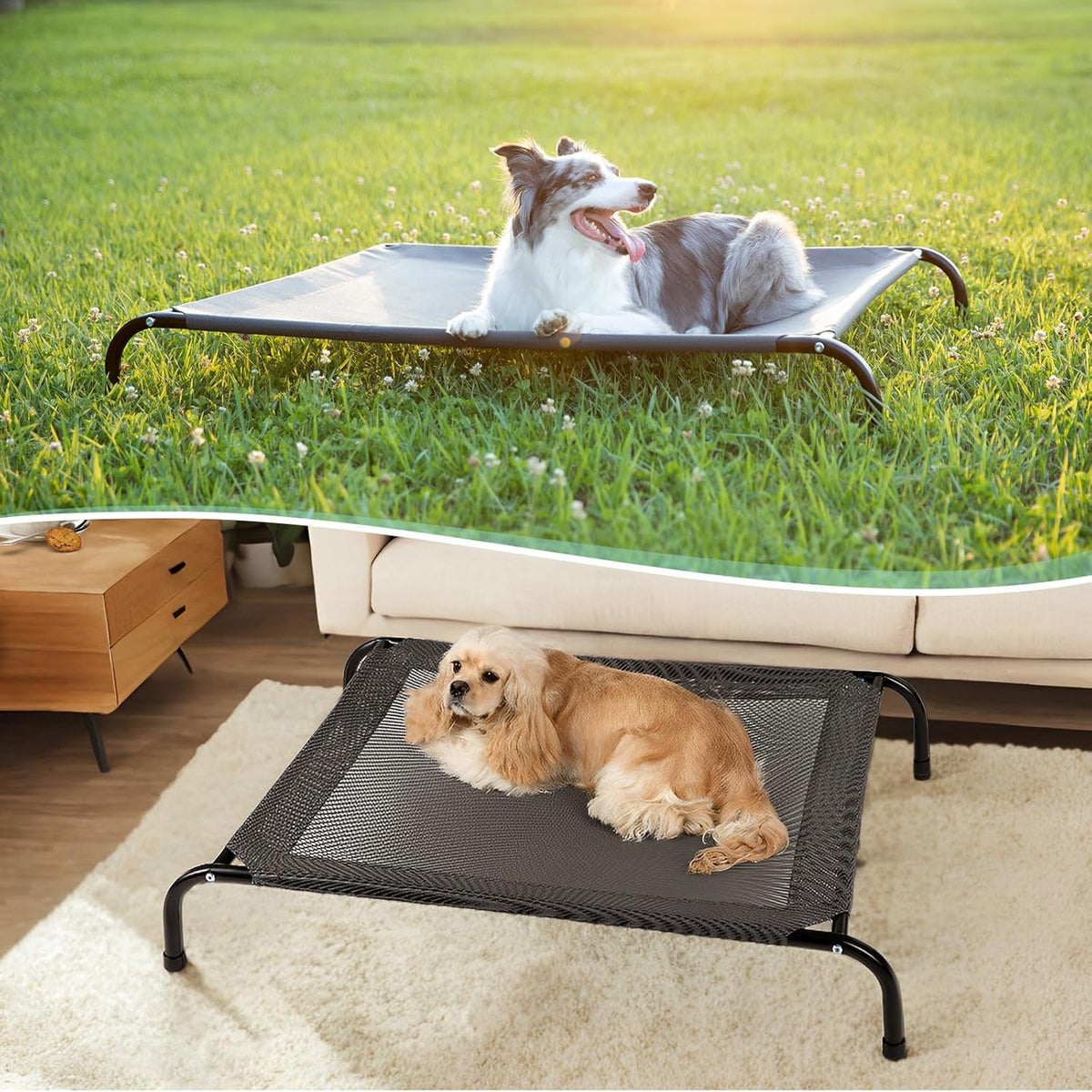 Cooling Elevated Dog Bed with Non-Slip Floor Protectors & Breathable Mesh, Raised Indoor & Outdoor