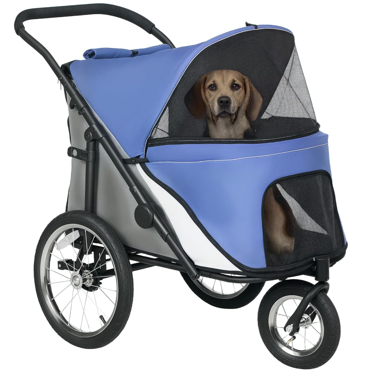 PawHut Dog Stroller, Pet Stroller 3 Wheels with Easy One-Hand Fold, Rubber Wheels, Storage Bag