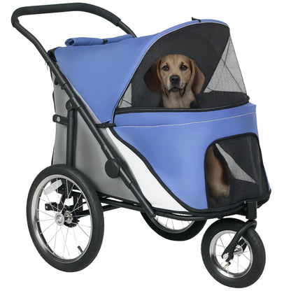 PawHut Dog Stroller, Pet Stroller 3 Wheels with Easy One-Hand Fold, Rubber Wheels, Storage Bag