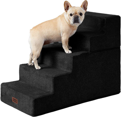 EHEYCIGA Dog Stairs for High Bed 25" H, 5-Step Extra Wide Dog Steps for Bed, Pet Steps for Small