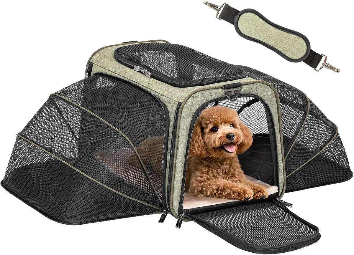 Petsfit Expandable Cat Dog Carrier Airline Approved, 17" L x 11" W x 11" H Soft-Sided Portable Pet