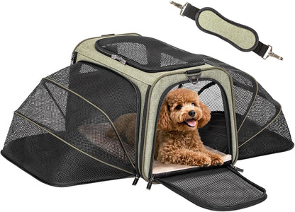 Petsfit Expandable Cat Dog Carrier Airline Approved, 17" L x 11" W x 11" H Soft-Sided Portable Pet