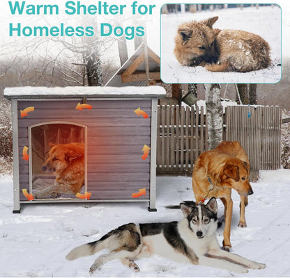Feral Dog House Outdoor,Anti Bite Iron Frame Dog Kennel,Wood Warm Pets Home,Insulated Weatherproof