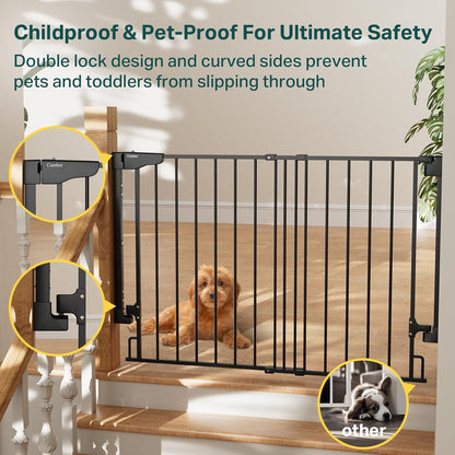 Cumbor 29.2-43" No Bottom Bar Baby Gate for Stairs, 2-in-1 Hardware Mounted Dog Gate Indoor, Wide