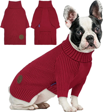 cyeollo Dog Sweater Warm Turtleneck Knitted Dog Christmas Sweaters with Sleeve Soft Winter Pet