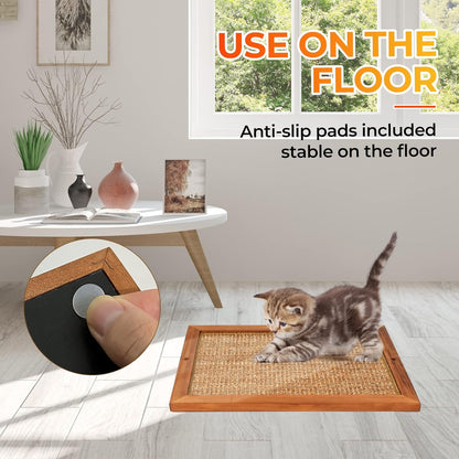 Cat Scratching Post - BXL, Natural Wooden Sisal Cat Wall Scratcher, Floor or Wall Mounted Vertical