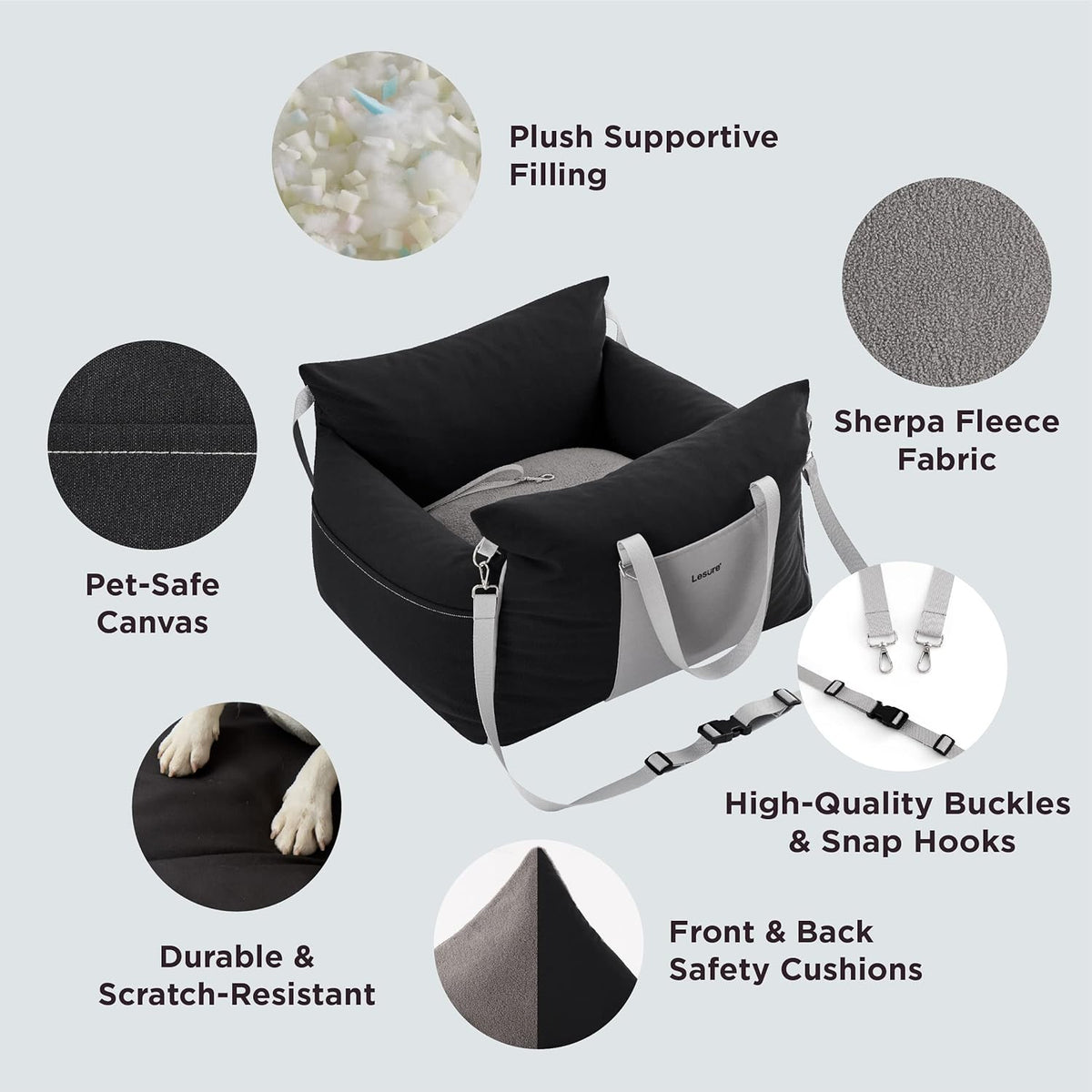 Lesure Small Dog Car Seat for Small Dogs - Waterproof Dog Booster Car Seat with Storage Pockets