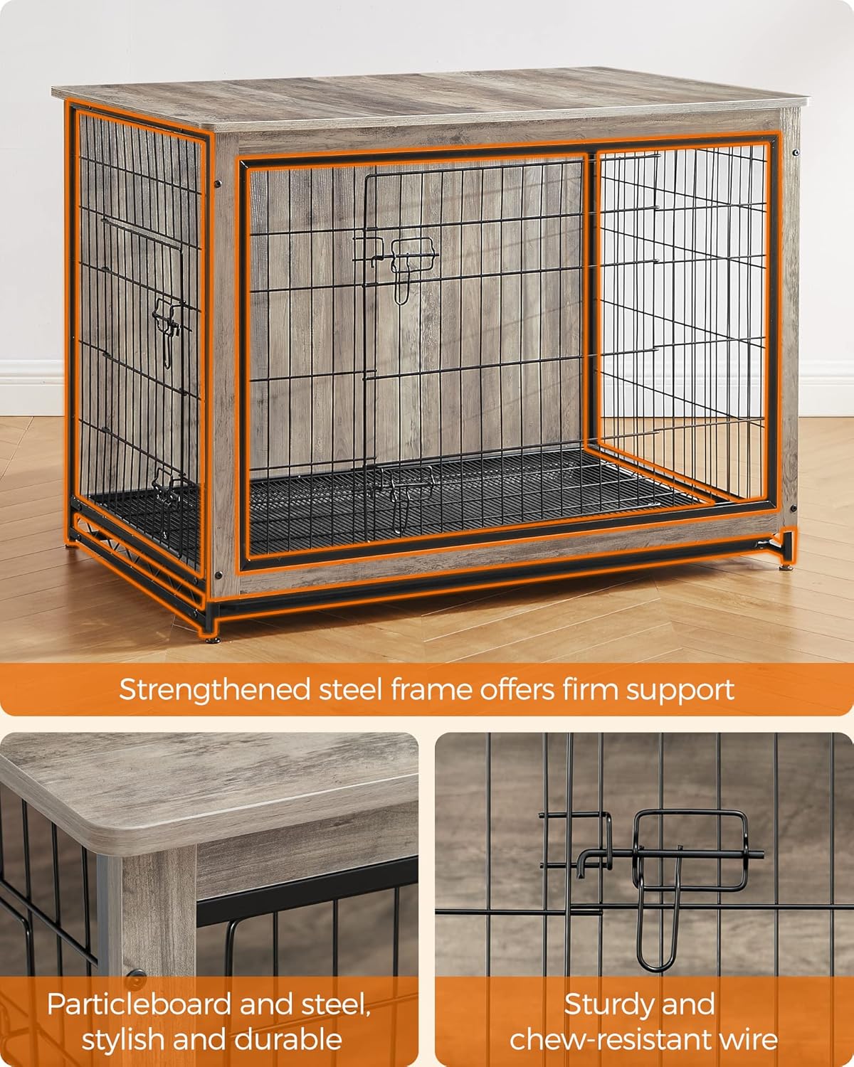 Feandrea Dog Crate Furniture, 44.1" Side End Table, Modern Kennel for Dogs Indoor up to 80 lb