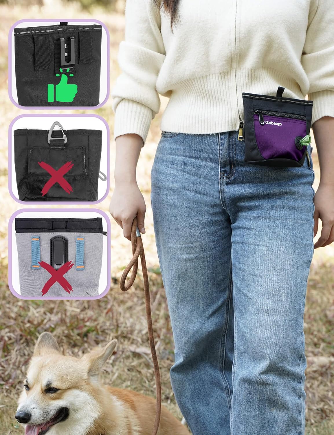 Gobeigo Dog Treat Pouch and Training Clicker, Upgrade Two Magnetic Closure to Prevent Spills, 2 Cup