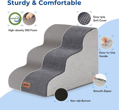 Pet Stairs for Small Dogs 15.7" H - Dog Stairs for Couch and Bed, 35D Foam Dog Steps Ramp with