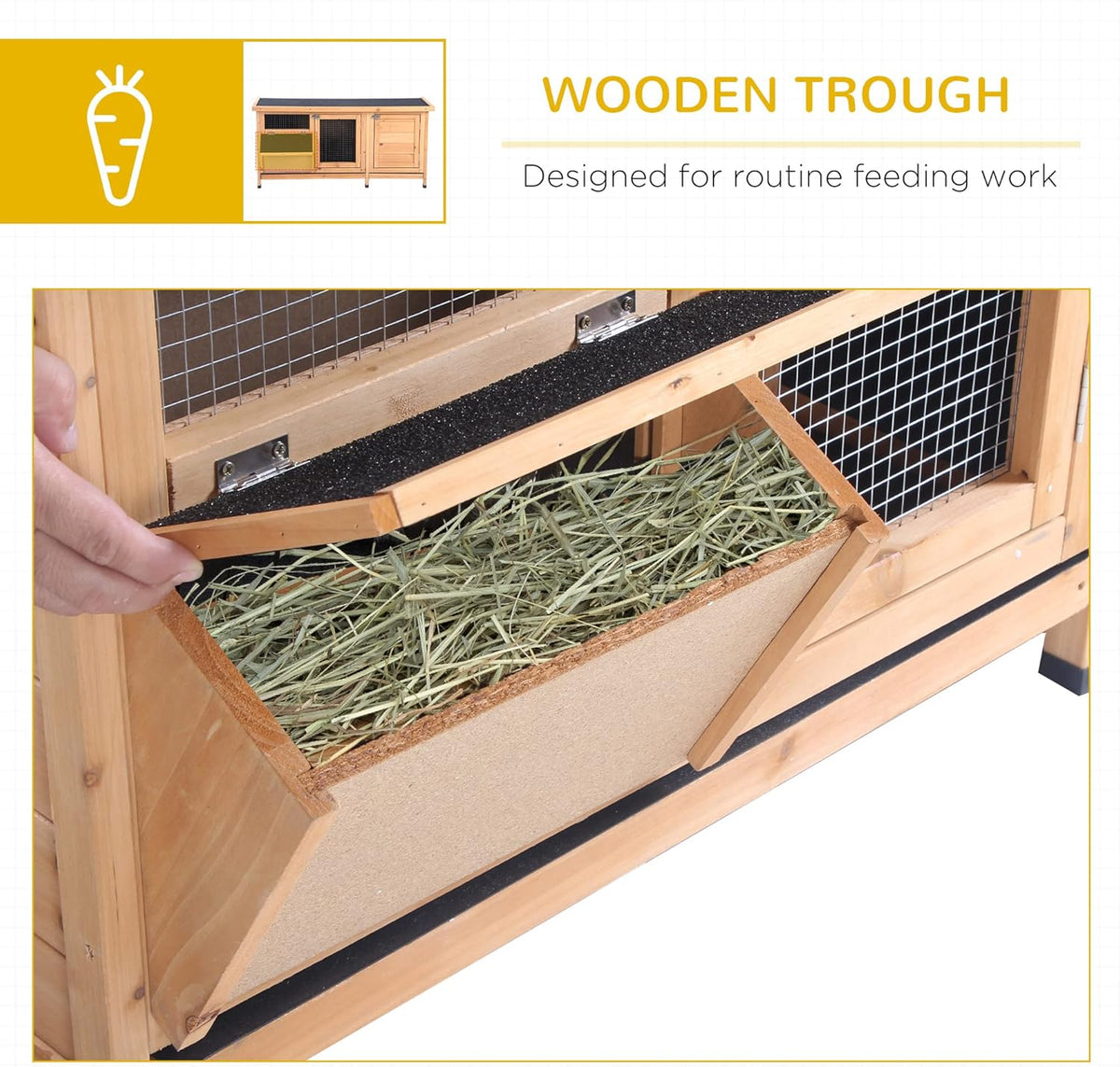PawHut Wooden Rabbit Hutch Bunny Hutch Cage Guinea Pig with Waterproof Roof, No Leak Tray and