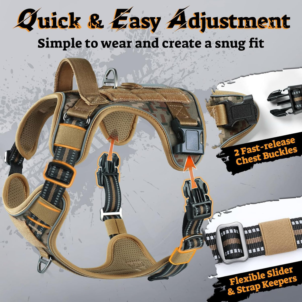 rabbitgoo Dog Harness Medium Sized No Pull, Tactical Service Pet Vest with Molle and Control