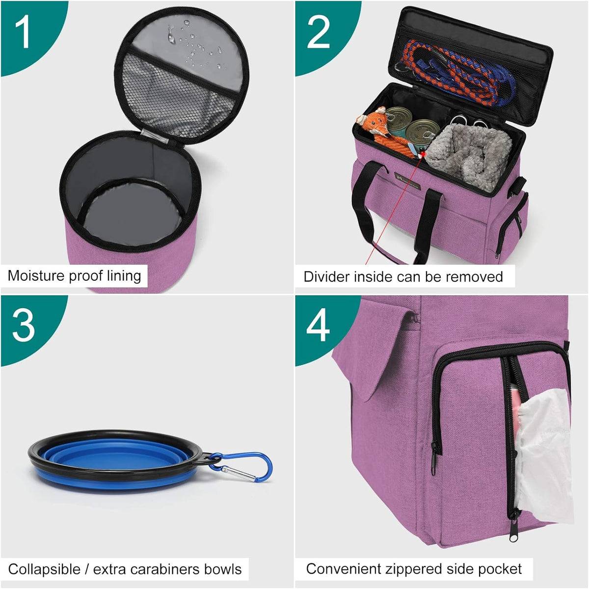 Modoker Dog Food Tote Bag, Airline Approved Pet Gear Travel Set Portable Diaper Accessories