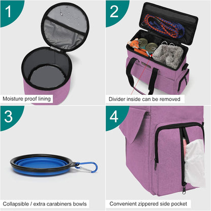 Modoker Dog Food Tote Bag, Airline Approved Pet Gear Travel Set Portable Diaper Accessories