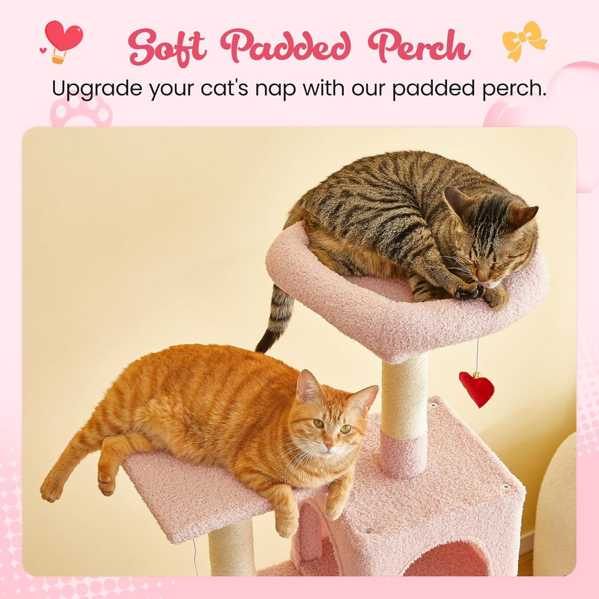 MWPO Cute Cat Tree, 63.8-Inch Pink Cat Tower for Indoor Cats, Multi-Level Cat Condo with 5