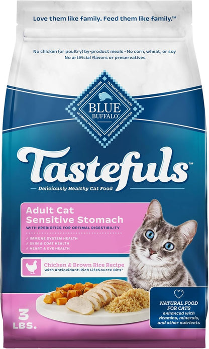 Blue Buffalo Tastefuls Natural Dry Food for Adult Cats, Sensitive Stomach, Chicken & Brown Rice