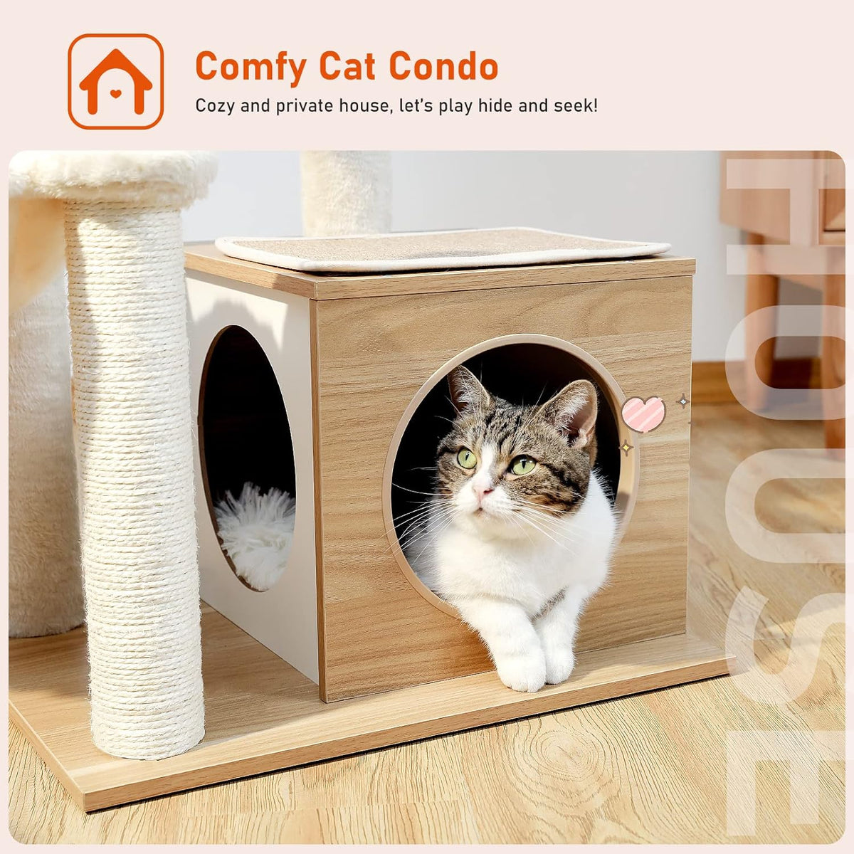 PEQULTI Cat Tree Modern Cat Tower for Indoor Cats,Multilevel Cat Play House with Large Condo