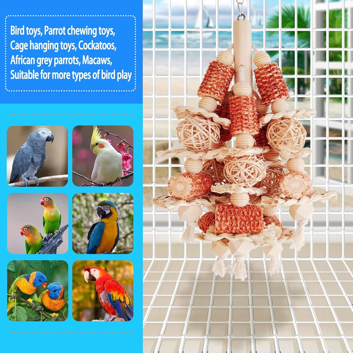 Bird Toys, Natural Corn Stick Parrot Toys Hanging in Bird Cages，for Small and Medium-Sized