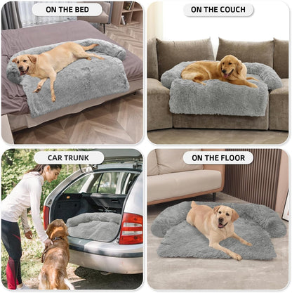 GGIB Calming Dog Bed Fluffy Plush Dog Mat for Furniture Protector with Removable Washable Cover for