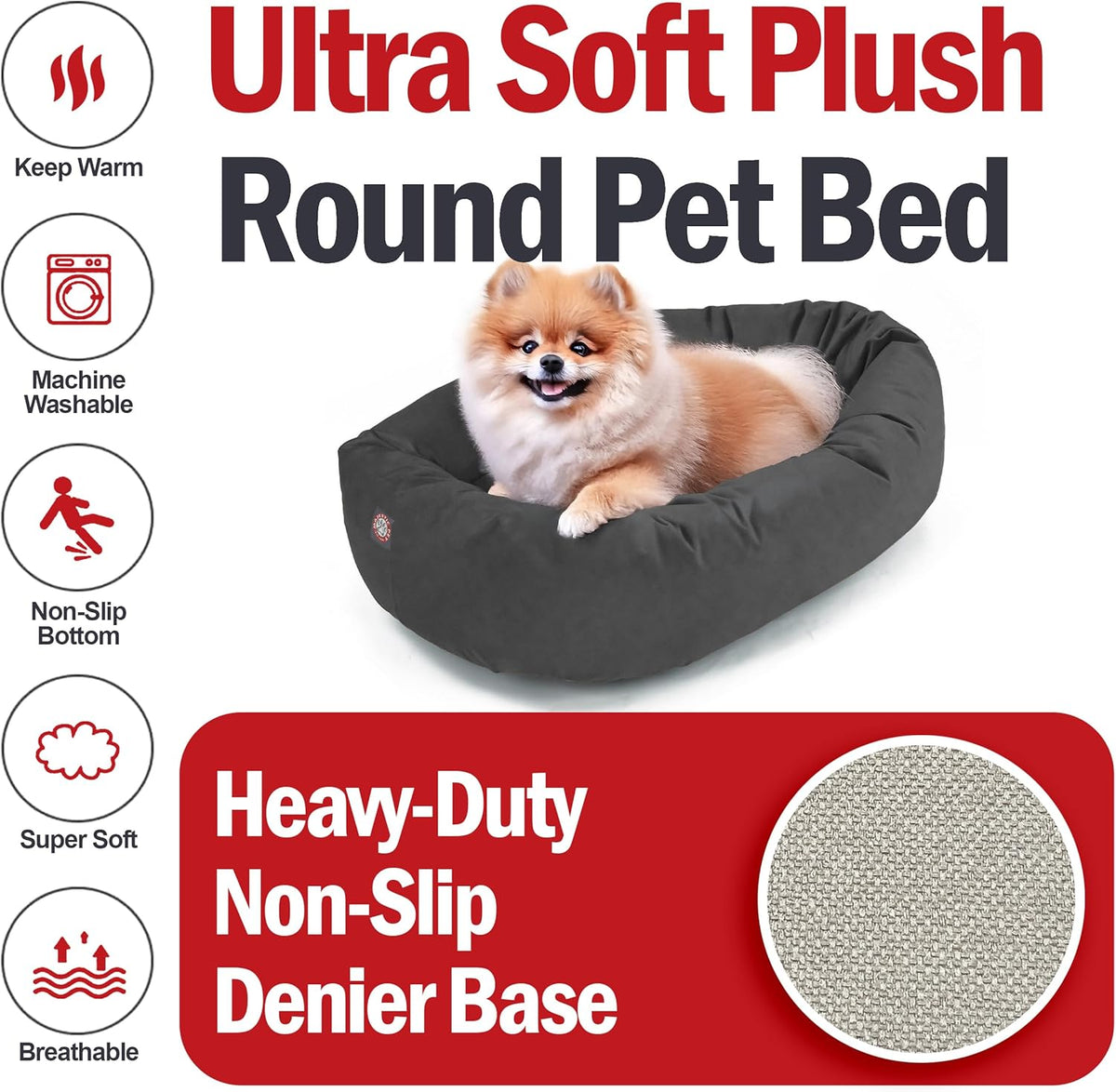 Majestic Pet 24 Inch Suede Calming Dog Bed Washable 24x19x7 (Inch) – Cozy Soft Round Donut Dog Bed