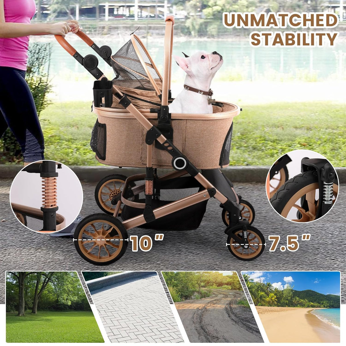 Pet Stroller with 4 Wheels, Foldable Pet Travel Carrier for Small/Medium Dogs Cats up to 50lbs