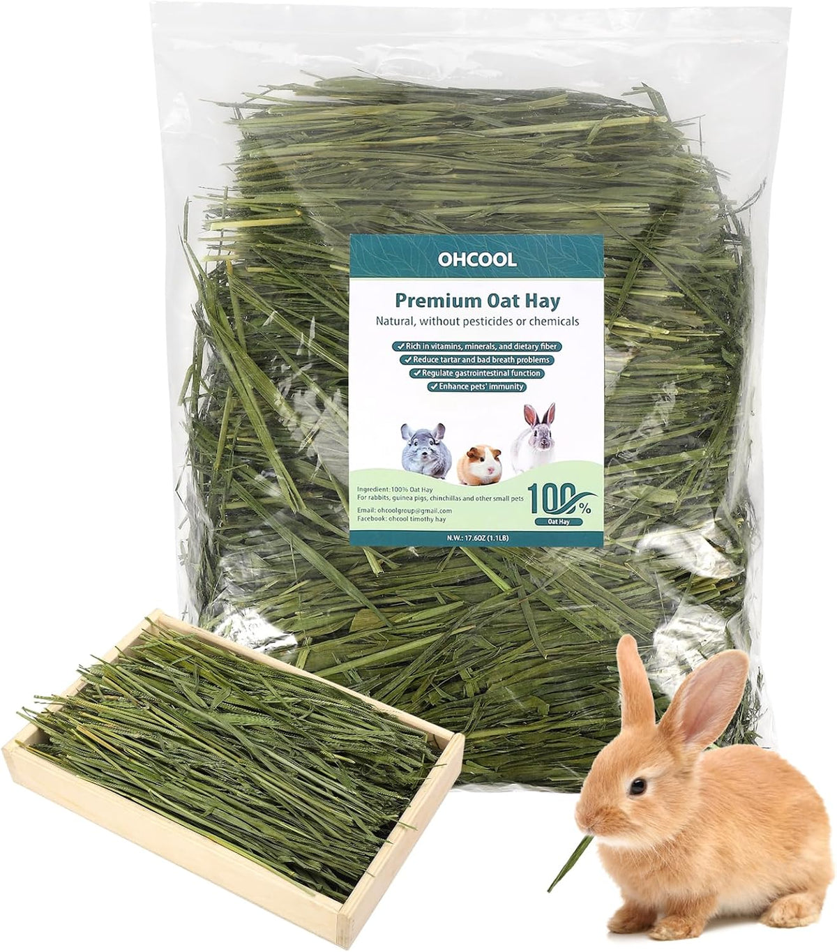 Premium Oat Hay for Pets - Dust Free Natural Green Fresh Pet Food Hay for Rabbits, Guinea Pigs