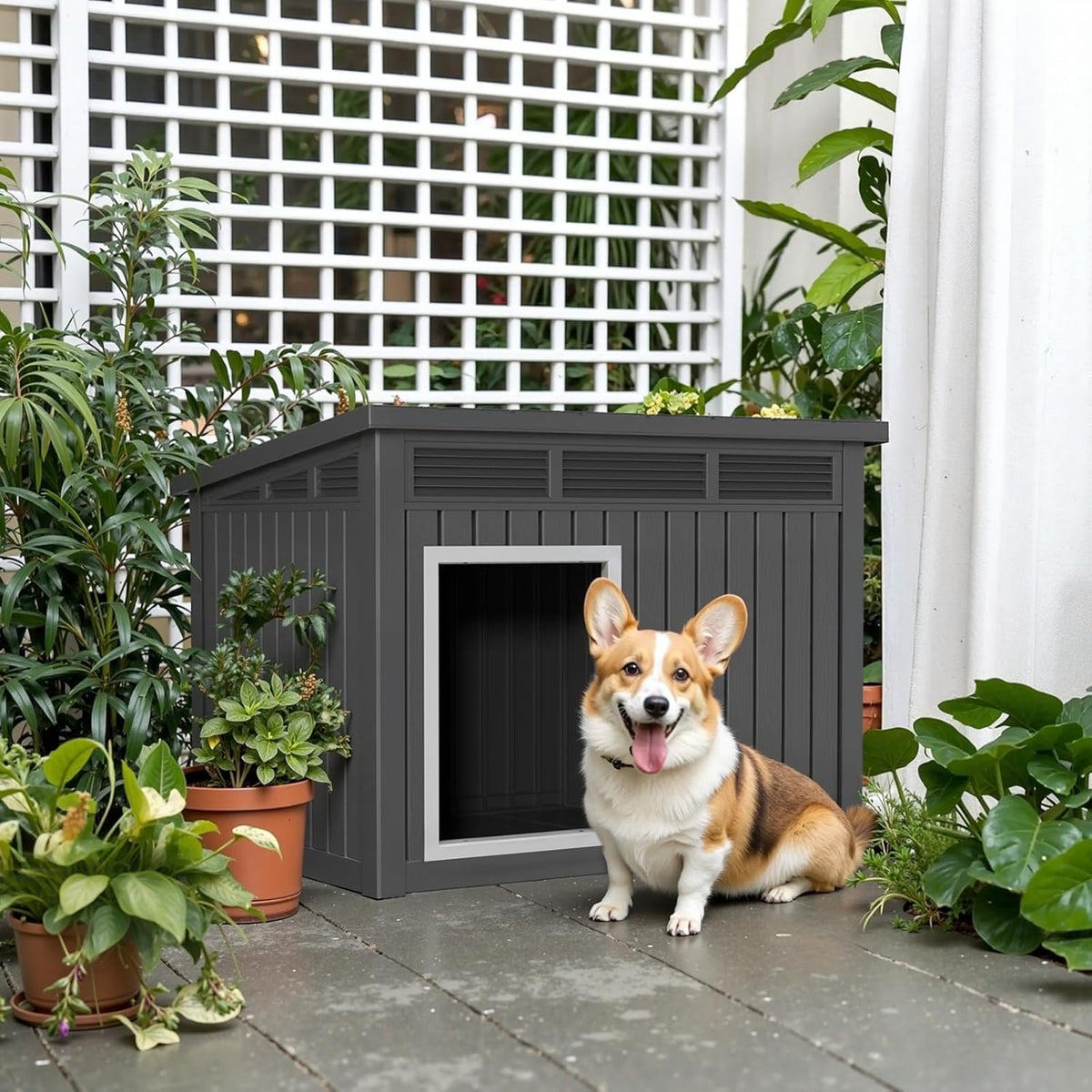 DRATO Dog House for Both Indoor and Outdoor with Weatherproof Roof Removable Floors for Medium to