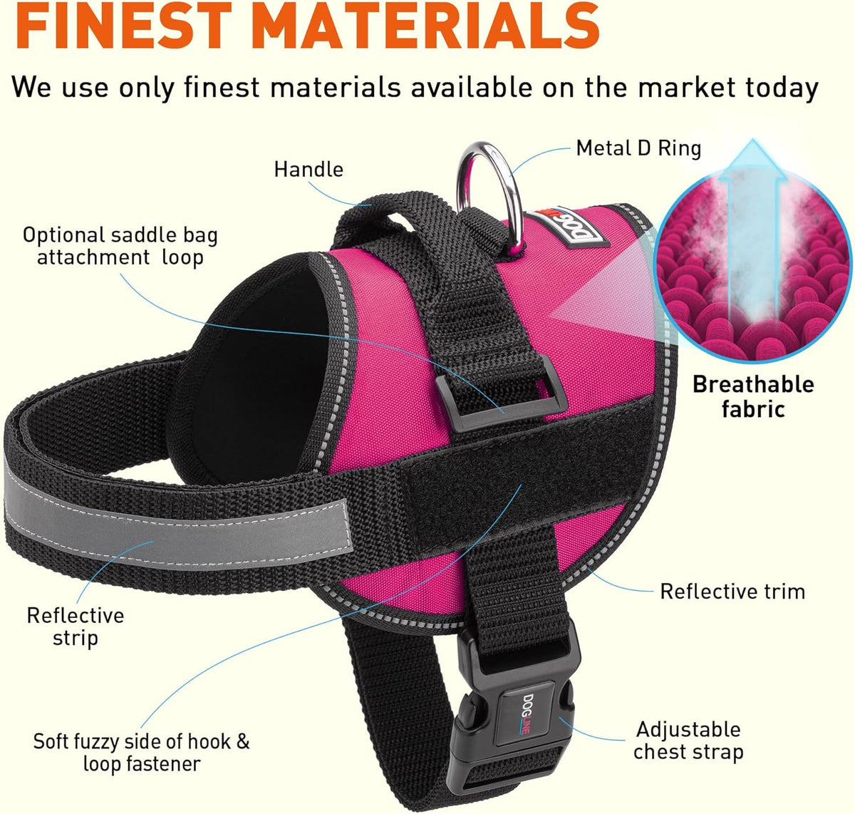 Dogline Dog Harness, Reflective No-Pull Adjustable Vest with Handle, Breathable No-Choke Harness